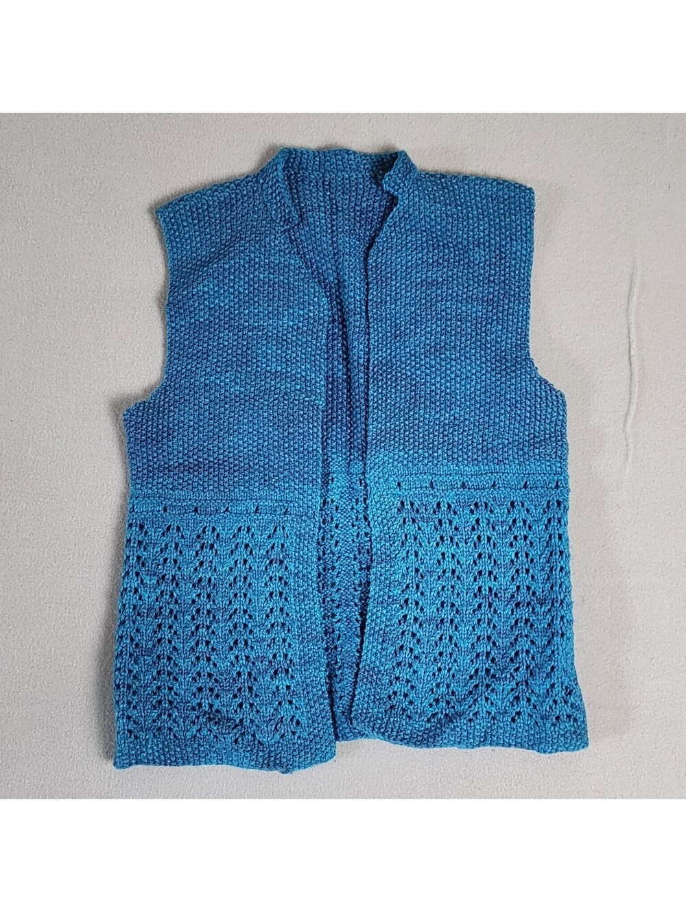 Women's Teal Blue Open Front Knit Vest Sleeveless Cardigan Sweater Top Size S